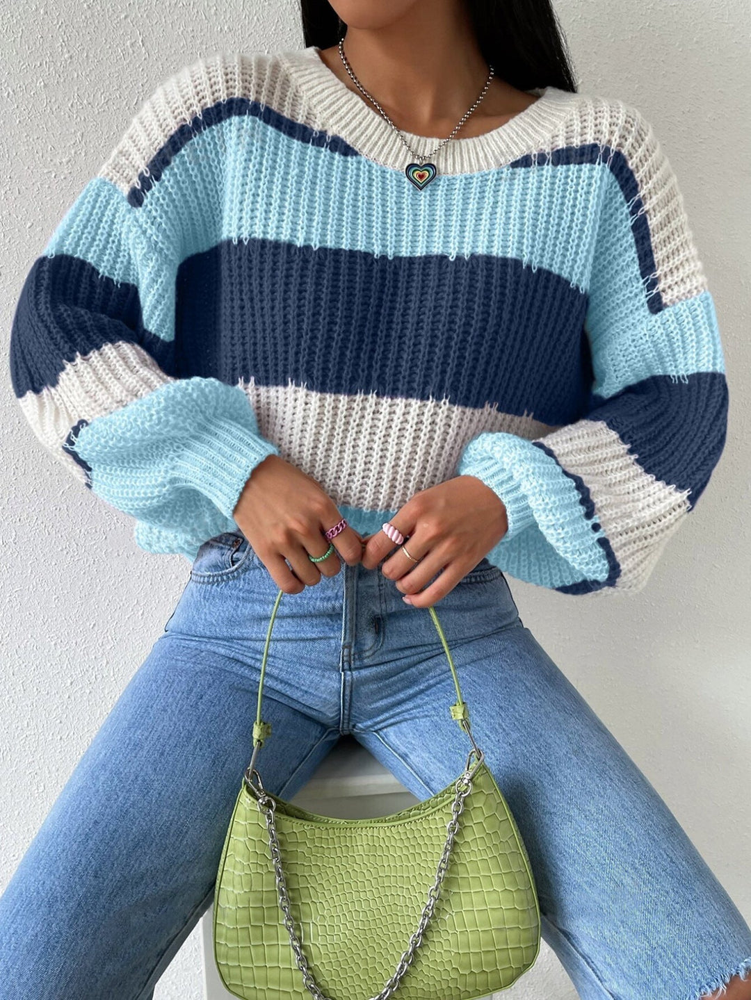 Women's Striped Knit Jumper with Crew Neck and Long Sleeves – Cozy Casual Ladies Jumper for Everyday Wear 4