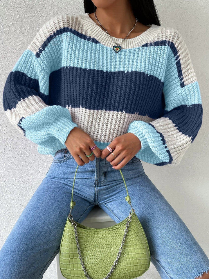 Women's Striped Knit Jumper with Crew Neck and Long Sleeves – Cozy Casual Ladies Jumper for Everyday Wear 4
