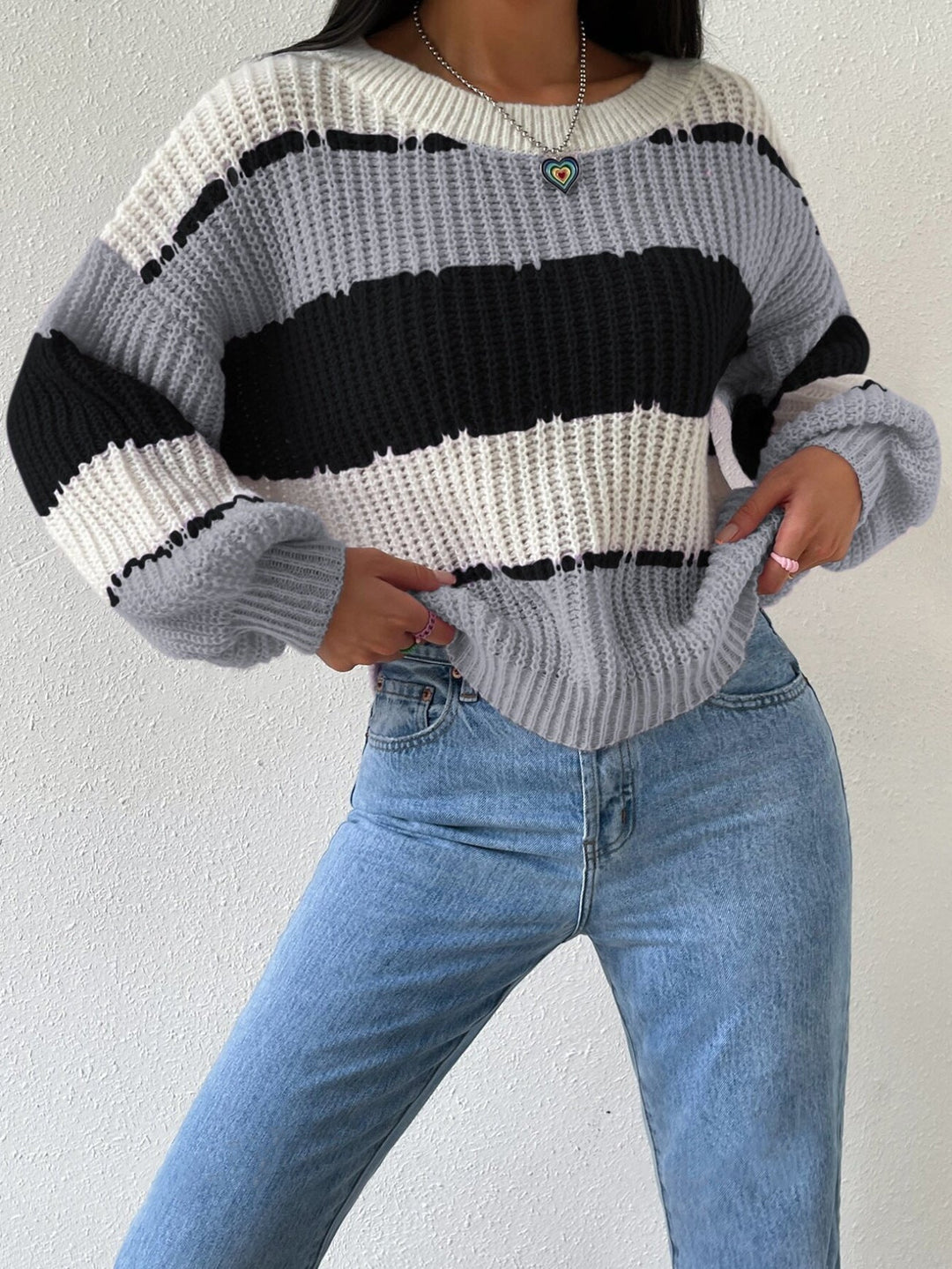 Women's Striped Knit Jumper with Crew Neck and Long Sleeves – Cozy Casual Ladies Jumper for Everyday Wear 5