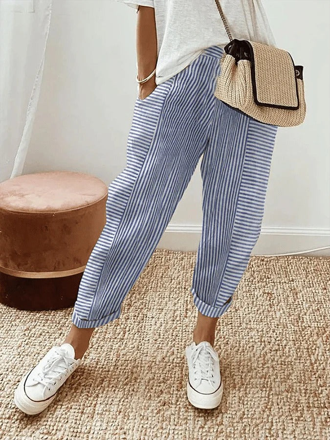 Women's Striped Pants Blue Size M Cotton 0