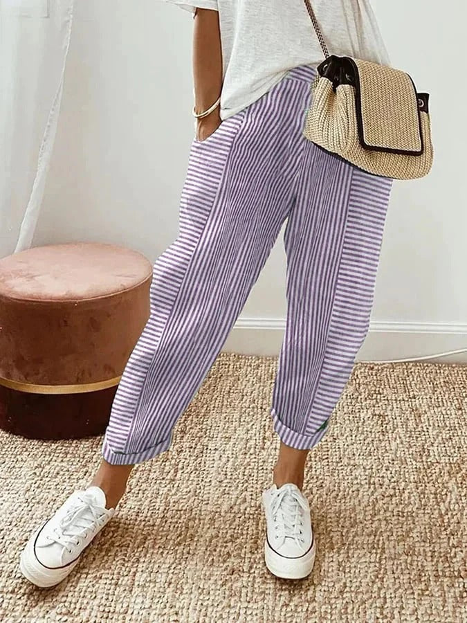 Women's Striped Pants Blue Size M Cotton 4
