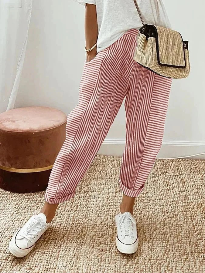 Women's Striped Pants Blue Size M Cotton 5