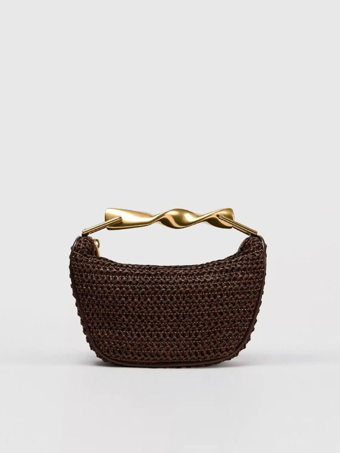 Woven Straw Handbag with Twisted Gold Handle – Stylish and Versatile Accessory for Casual Outings and Parties 0