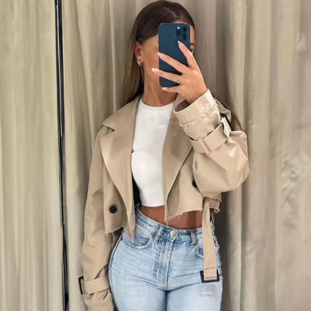 Cropped Trenchjacke mit Gürtel