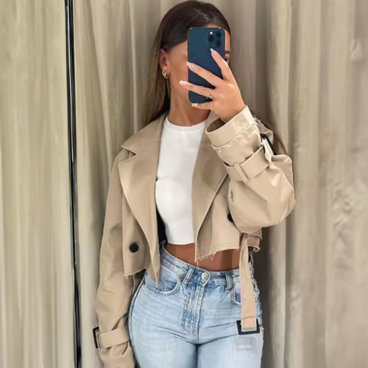 Cropped Trenchjacke mit Gürtel